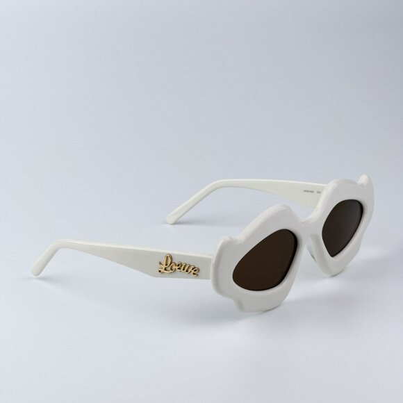 Loewe Men BRAND NEW Sunglasses LW40109U 21E CURVY Shiny Ivory Brown Geometric - Picture 7 of 12